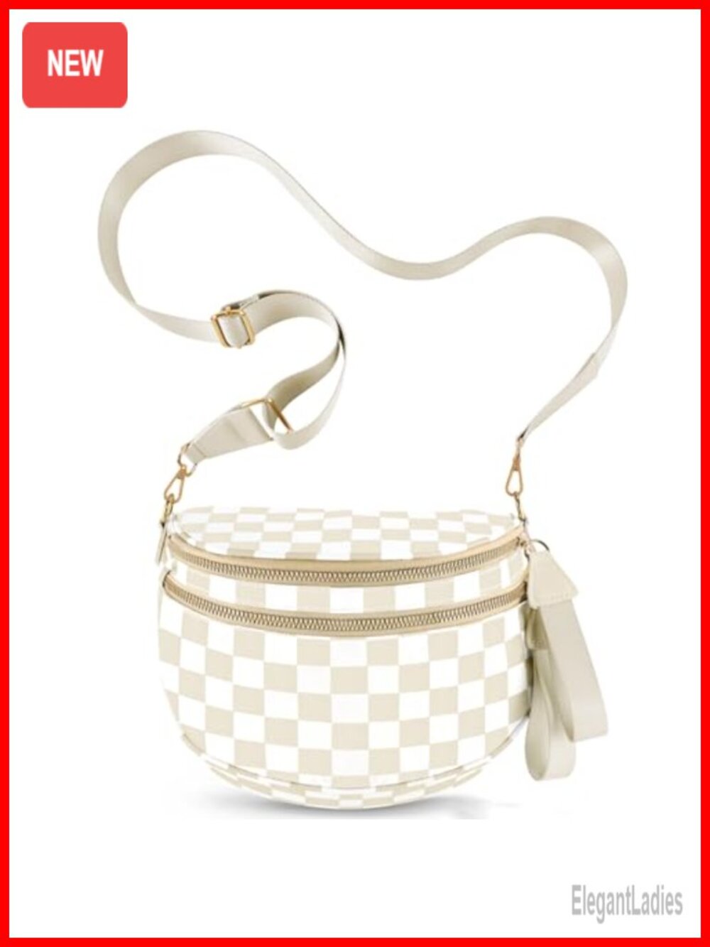 Large Checkered Crossbody Bag Nylon Bum Bag with Adjustable Strap